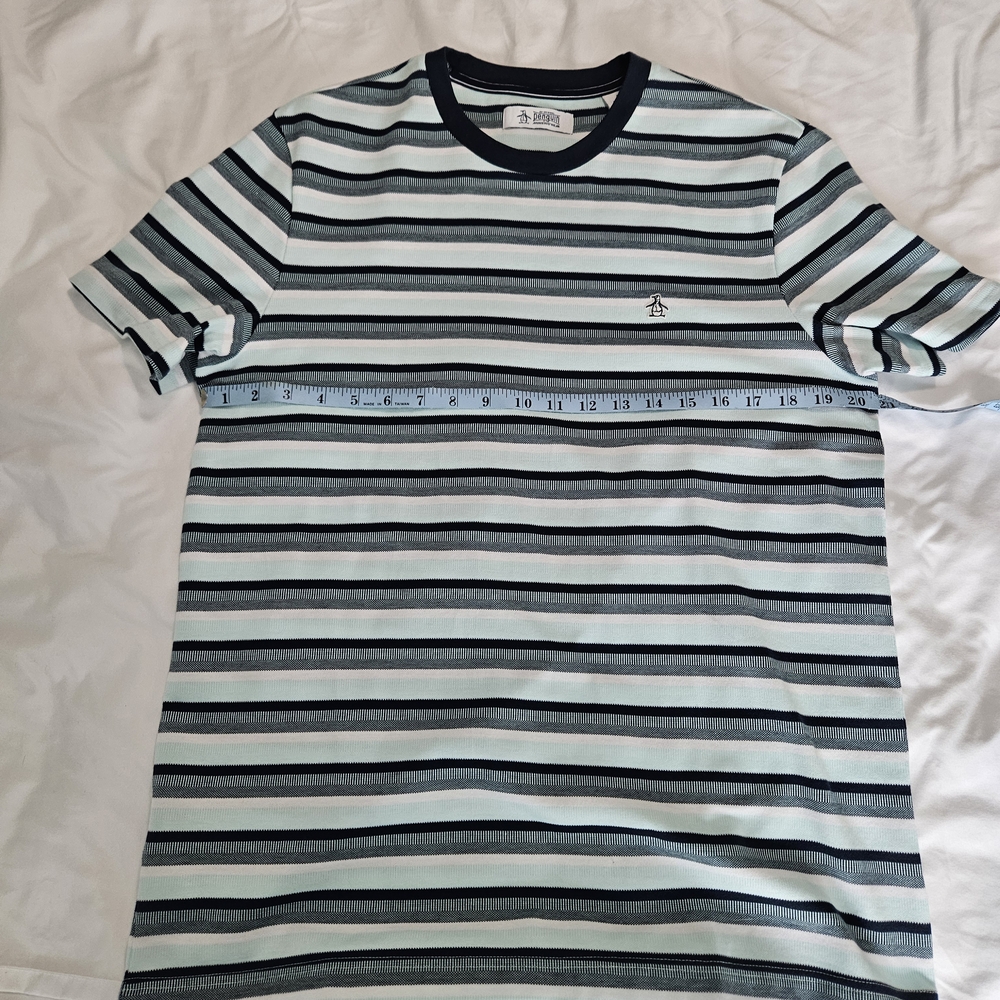 Original Penguin Men's Short Sleeve Striped Tee - Black, White, and Blue